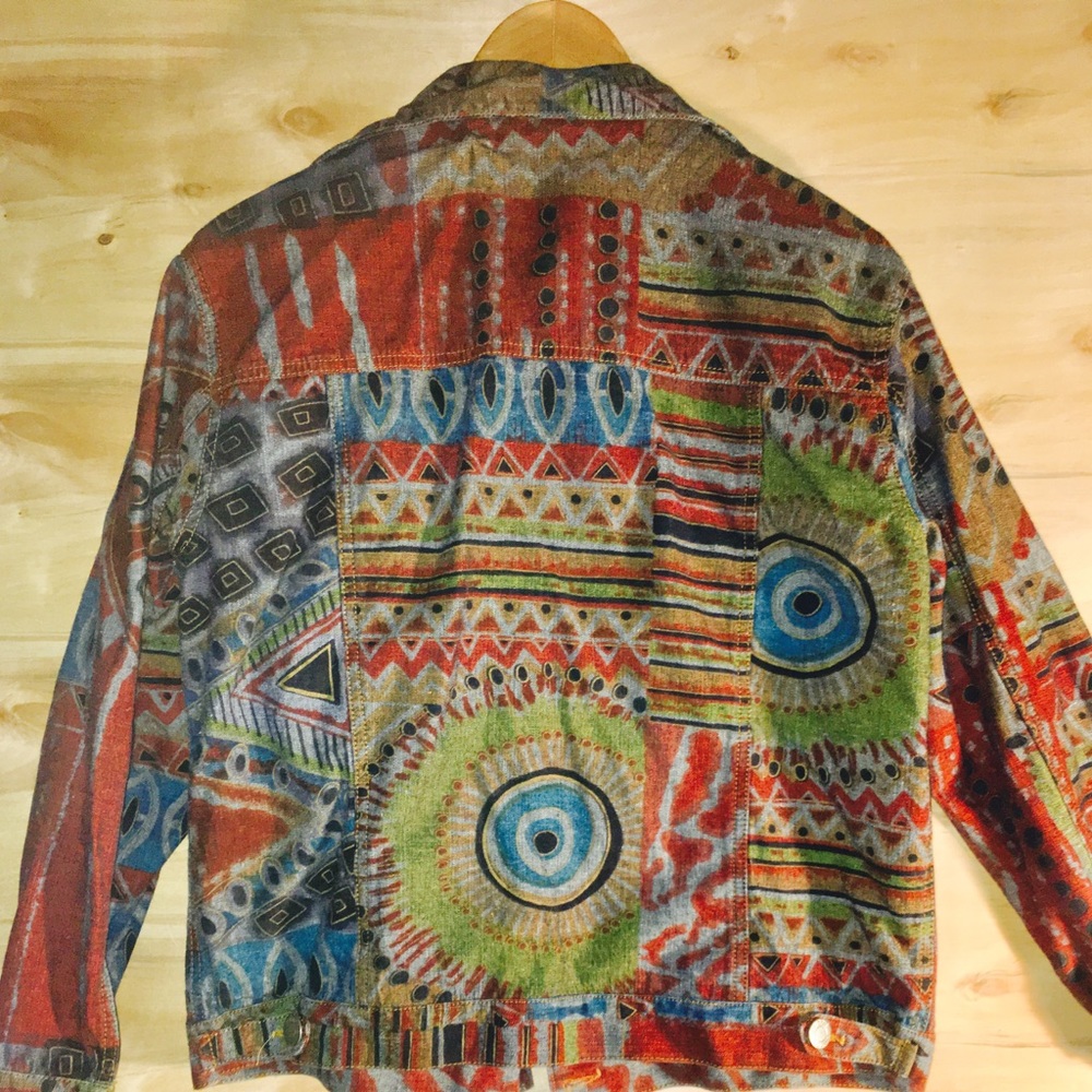 One Of A-Kind Vintage Print Denim Jean Jacket